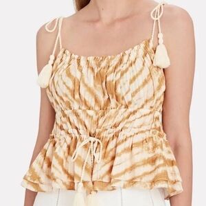 Ulla Johnson Beige Tie-Dye Tie-Shoulder Top